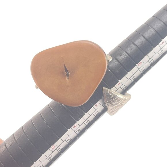 Handcrafted Silver Tone and Horn Adjustable Ring Unique - Picture 7 of 9